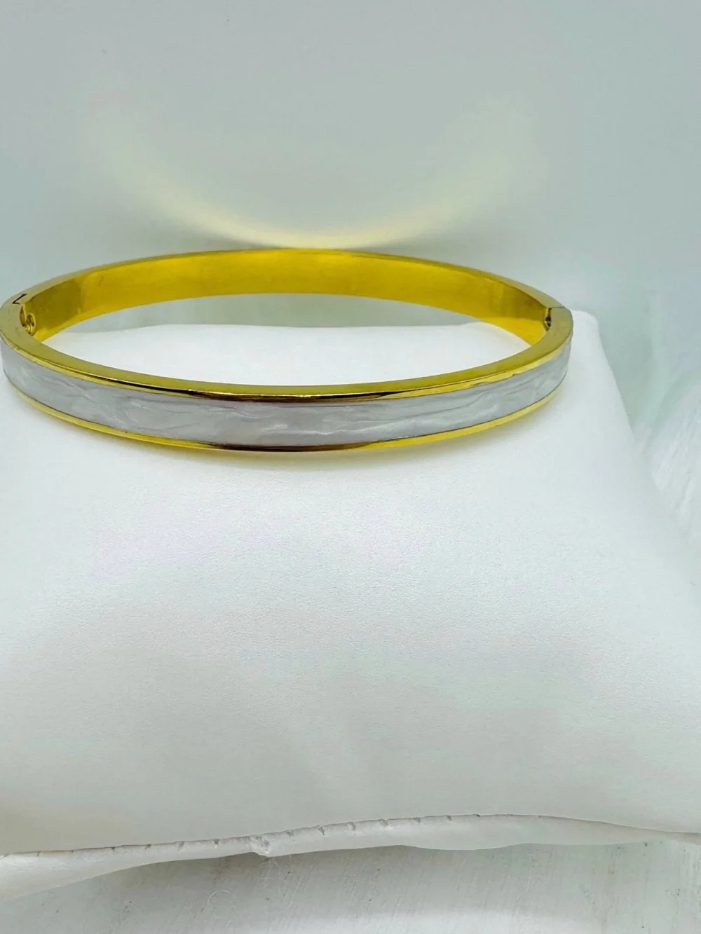 Gold and White Enamel Women's Bangle Bracelet